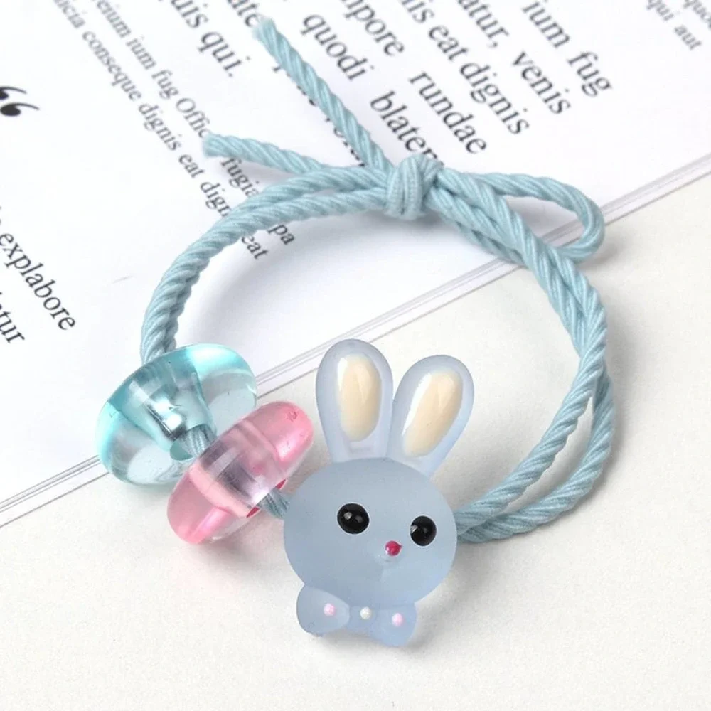 Set/5 Adorable Resin Bunny/Bead Twisted Elastic Hair‎ Ties
